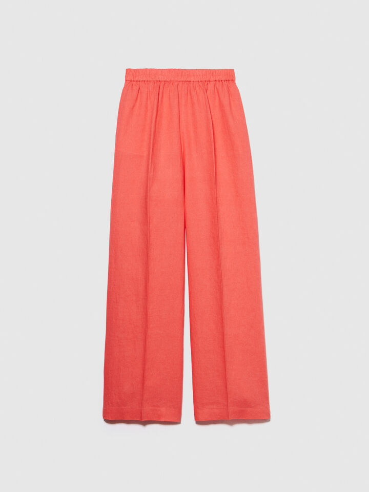 100% linen flare fit trousers - women's flared trousers - Coral | Sisley image number 6